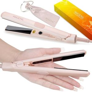 ANGENIL Ultra Mini Titanium Ceramic Flat Iron for Short Hair, Mini Dual Voltage Hair Straightener 1.8 cm, Small Pink Flat Irons Anti-Scald Silicone Heat Resistant, Adjustable Temp (140℃- 160℃ -190℃)