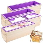 KOYEE 4PCS Flexible Rectangular Soap Silicone Mold with Wood Box DIY Tool for Soap Cake Making 42oz (Purple)