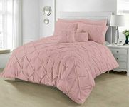 SeventhStitch Pintuck Duvet Cover with Pillowcases Luxury 100% Percale Cotton Quilt Bedding Covers Single Double King Super King Size Bed Sets (Double, Soft Pink)