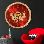 DEKOR CENTRE - The Moving Hour Luxury Designer Wall Clock | with Moving Gear Mechanism | Red Colour (Diameter -14 Inches) | Silent Sweep Noiseless Technology | for Living Room/Home Decor/Hotels