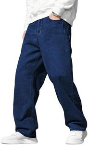 JMIERR Men's Baggy Wide Leg Jeans Casual Straight Loose Fit Denim Skater Jean Y2K Hip Hop Streetwear Relaxed Vintage Pants Oversized 80s Carpenter Jeans, XL, Navy Blue