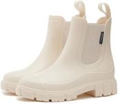 WOWSTICK Women’s Ankle Rain Boots Waterproof Lightweight Slip Resistant Fashion Garden Booties, 312 White 37