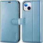 TUCCH Case for iPhone 14 Wallet Case 5G, [RFID Blocking] 4 Card Holder Stand [Shockproof TPU Interior Case] PU Leather Magnetic Protective Flip Cover Compatible with iPhone 14 6.1", Shiny Light Blue