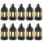 Small Lanterns with LED Candles Set of 10, Hewory Mini Black Gothic Lantern Vintage Decorative Hanging Garden Lantern for Outside Halloween Christmas Wedding Decorations Party Yard, Battery Included