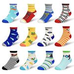 Toddler Socks With Grip Non-Skid 12 Pairs Baby Kids Sticky Slipper Cotton Crew Socks 1-3 Years Children/Boy/Girl