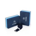 WiseLife Blue Grey Pro Yoga Blocks Belt | Bricks+ 8 feet Cotton Yoga Belt Combo Set | High Density Premium TPE Foam Material , Soft Surface, Triple Layer for Optimum Balance, Support & Cushion | Gift Set (Pack of 2, Extra Large Size)