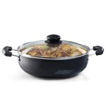 AGARO Elegant Non Stick Kadai with Glass Lid, 2.5L Capacity, 24 cm Diameter, Induction & Gas Oven Friendly, 3mm Thick, Riveted Cool Touch Handle, Granite Finish, Cooking, Frying, cookware, Black