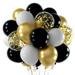 NEBURORA Black and Gold Confetti Balloons 60pcs 12inch Metallic Gold White and Black Confetti Balloons with Ribbons for Birthday Party Wedding Graduation Holiday Celebrating