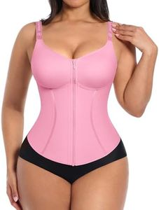 SHAPELLX Corset Tops for Women Waist Trainer Belly Fat Shapewear Tummy Control Waist Cincher Faja Body Shaper with Adjustable Straps Pink Beige