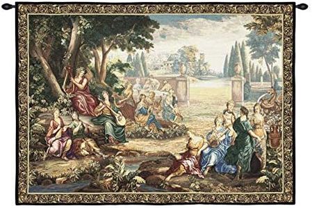 Romantic Pastoral Scene | Woven Tapestry Wall Art Hanging | Musical Renaissance Scene in the Woods | 100% Cotton USA Size 71x53