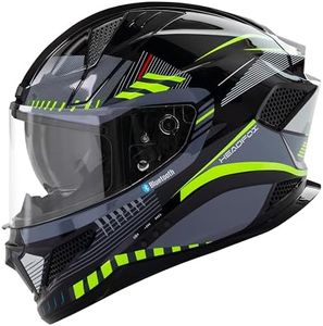 HEADFOX Track Full Face Bluetooth Helmet for Bike | Waterproof Helmet for Men & Women | Built-in Bluetooth for Calls, ENC, Music & Voice Assist | ISI Certified | Glossy Green X-Large (62 CM)