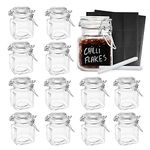 Oak & Steel 24 Mini Airtight Glass Spice Jars with Lids, 48 Labels & Chalk Pens (3.4oz/ 100ml) Square Bottles, Mason Jars, Seasoning Containers