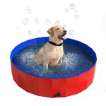 Portable Plastic Pool for Dogs - 47-Inch Diameter Foldable Pool with Carrying Bag - Large Pet Pool with Drain for Bathing or Play by PETMAKER (Red)