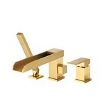 Wowkk Waterfall Roman Tub Faucets Deck Mount Brushed Gold Bathtub Faucets Brass Tub Filler Bathroom Faucets with Hand Shower