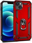 Korecase Compatible with iPhone 14 Phone Case, Extreme Protection Military Armor Dual Layer Protective Ring Kickstand Red