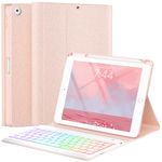 Keyboard Case for iPad 6th 5th Generation 9.7 inch & Air 2nd - 7 Color Backlit Detachable Bluetooth Keyboard, Smart Folio Cover with Pencil Holder (2018/2017/2014) - Pink