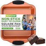 NutriChef Nonstick Square Baking Pan w/Black Silicone Grip Handles- Square Brownie & Cake Tray- Even Heat Distribution, 10.82'' x 8.9'' Pan, Copper