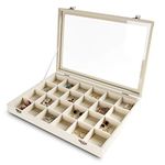 Frebeauty Jewelry Organizer Tray with Clear Lid 24 Grid Velvet Drawer Insert Jewelry Storage box with Transparent Glass lid Jewelry Display Case with Lock Gifts for Girls Women (Beige, 24 Grid)