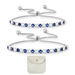 MAXQUU 2Pcs Blue And White Zircon Bracelet With 1Pc White Storage Bag,Friendship Bracelet,Diamond Jewelry Accessory,Glitter Bracelet,Adjustable Rhinestone Bracelet,Birthday Gift For Girl