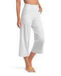 Promover Capri Pants for Women Wide Leg Yoga Pants with Pockets High Waist Casual Crop Lounge Pants(Capris-White, XXL)