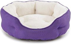 PAWSOME Round Cat Bed for Indoor Cats Clearance Washable Dog Bed for Puppy and Kitties with Slip-Resistant Bottom, Plush Flannel Pet Supplies Medium Purple