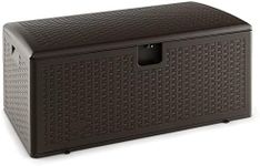 COSTWAY 106L/276L/370L Garden Storage Box, Waterproof Resin Deck Box with Lockable Lid, Ground Stake Holes & Recessed Handles, Patio Rattan Effect Chest Bench for Cushion Tool Toy (370L)