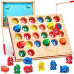 Wooden Magnetic Fishing Game for Toddlers, Alphabet Educational Color Sorting Games Puzzle, Fine Motor Skills Toy with Letters, Preschool Learning ABC Cognition Toys Gift for Kids 3 4 5 Years Old