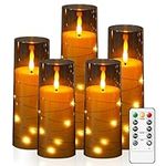 Szycdkj 5Pcs Led Candles, Battery Operated Flameless Candles with Remote Control, with Embedded Flickering Fairy String Lights, Fake Candles for Living Room Bathroom Dining Table Home Decor (Grey)