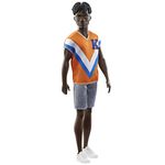 Barbie Ken Doll, Kids Toys, Fashionistas, Twisted Black Hair and Sporty Orange Jersey, Clothes and Accessories, Gifts for Children​, HJT08