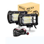 PICAA LED Light Bar 2PCS 5Inch 72W 7D Tri-Row Led Work Light Bar Spot Flood Amber White Strobe 5 Modes Off-Road Truck Car ATV SUV Cabin Boat with Wiring Harness Kit for Boat Tractor Jeep Pickup