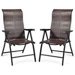 COSTWAY Set of 2 Patio Rattan Folding Chair, 5-Position Adjustable Outdoor Wicker Dining Seat with Widened Armrest,High Backrest and Anti-slip Pads for Garden Picnic Camping