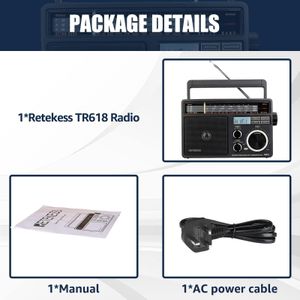 Retekess TR618 Portable FM/AM/SW Radio – Digital Vintage, USB, Black
