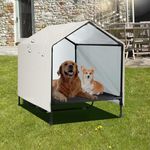 CAREDPETS Indoor Outdoor Dog House for Large XL XXL Jumbo Dogs | XLarge Raised Elevated Dog Bed Cot with Canopy, Waterproof & Sunproof Outside Outdoor Dog Shade Shelter Tent (51" x 34" x 38")