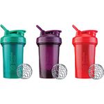 BlenderBottle Classic V2 Shaker Bottle Perfect for Protein Shakes and Pre Workout, 20-Ounce (3-Pack) Red, Green, and Plum