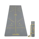 WiseLife TRUE Body Alignment Yoga Mat + Sleek Yoga Strap for Men and Women | Non-Slip Textured Extra Wide & Thick | Pro Balance Eco-TPE Exercise Mat For Home, Pilates, Gym & Fitness (6mm, Grey)