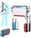 ZAONOOL Wall Mount for Nintendo Switch and Switch OLED, Metal Wall Mount Kit Shelf Stand Accessories with 5 Game Card Holders and 4 Joy Con Hanger, Safely Store Switch Console Near or Behind TV, White