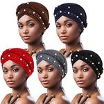 DRESHOW African Women Turban Pre-Tied Twisted beaded Braid Head Wrap Hat Beanie Headwraps Chemo Cancer Cap