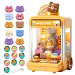 AIQI Bear Kids Claw Machine, Mini Candy Vending Grabber, Prize Dispenser Toys for Girls and Boys, Electronic Claw Game Machine for Party Birthdays with Lights Sound, Includes 10 Plush and 10 Mini Toys