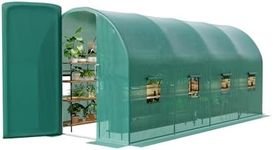 GarveeLife Walk-in Greenhouse Tunnel 15x6.5x6.5ft,Galvanized Steel Tunnel Greenhouse with Doors and Window,Garden Hot House for Home Gardening Seed Germination