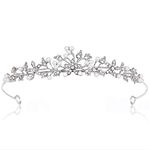 Flower Rhinestone Pearls Crowns Headband, Silver Crystal Bridal Crown Tiara for Girls Women Luxury Princess Hairband Headwear Wedding Prom Birthday Tiara Cosplay Party Costumes Hair Accessories