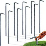 Gray Bunny Galvanized Steel Tent Stakes, 10 Pack, Solid Steel Tent Pegs, Rust Resistant Metal Hook, Garden Stake for Plants and Landscaping, Perfect for Anchoring Camping Tents