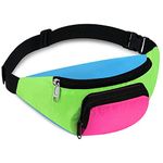 Xuniea 80s Retro Neon Fanny Pack 2 Pockets Belt Bags 80s 90s Costumes for Women Men Waist Packs for Holiday Festival 80s Theme Halloween Party(Green Bottom)