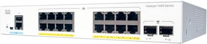 Cisco Catalyst 1000-16P-E-2G-L Network Switch, 16 Gbe Ports, 120W PoE Budget, 2 1G SFP Uplink Ports, Fanless Operation, External PS, Enhanced Limited Lifetime Warranty (C1000-16P-E-2G-L)