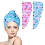 WUBAYI 2Pack Hair Drying Towels-Microfibre Hair Towels-Quick Drying Hair Towels-Uper Absorbent Hair Towel With Button. Designed For Wet Hair Wraps, Women's & Girls' Hair Wraps(Love)