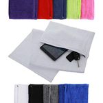 aztex Deluxe Cotton Gym Towel with Zipped Pocket, 30cm x 90cm, White