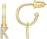 PAVOI 14K Gold Plated 925 Sterling Silver Post Huggie Earring With Initial Dangle |CZ Initial Huggie Hoop Earrings | Womens Cubic Zirconia Dangle Initial Huggies, Yellow Gold, No Gemstone