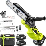 Supstable Mini Chainsaw Cordless 8 Inch & 6 Inch Brushless, Electric Power Chain Saw with 2×4000mAh Batteries, Handheld Portable Wood Pruning Saws for Garden Courtyard Tree Trimming Cutting