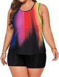 Hanna Nikole Women Plus Size 3 Piece Tankini Swimsuits Athletic Bathing Suits with Shorts 28W Multicoloured