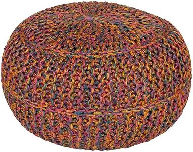 Livabliss 100-Percent Jute Pouf, 20-Inch by 20-Inch by 14-Inch, Carnation/Gold/Teal