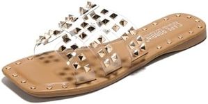 Cape Robbin Amisha Stylish Slide Sandals for Women - Womens Sandals with Gold Spikes - Studded Open-toe Summer Slides for Women - Slip-On Women's Sandals